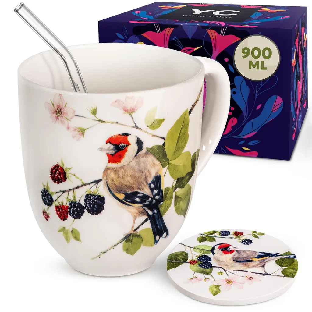 Mug Gigante 900ml Bone China YC Berry Birdy - Idea Regalo Tisane XL
