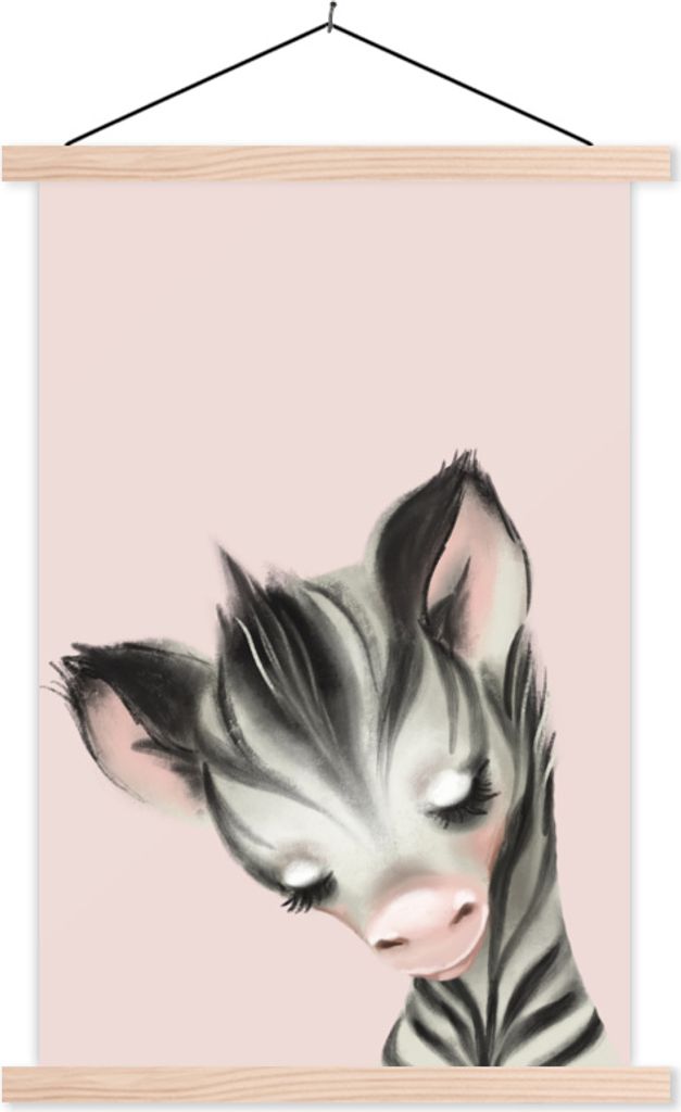 MuchoWow Textilposter Zebra - Rosa - Pastell 60x90 cm mit holzfarbenen Rahmen - Textil