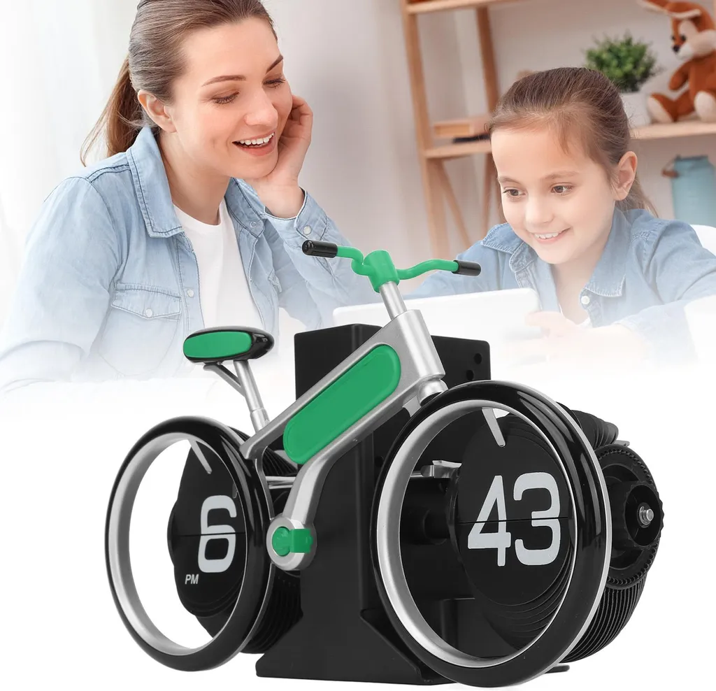 Horloge pliante vélo mécanique verte au style rétro pour votre bureau