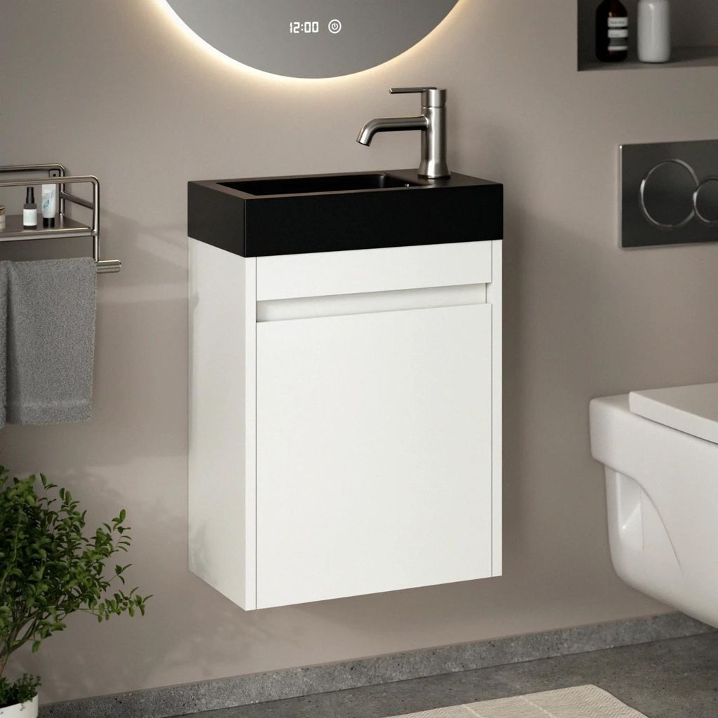 Waschtischunterschrank Elen – 40 cm – Weißes – Schwarz Waschbecken