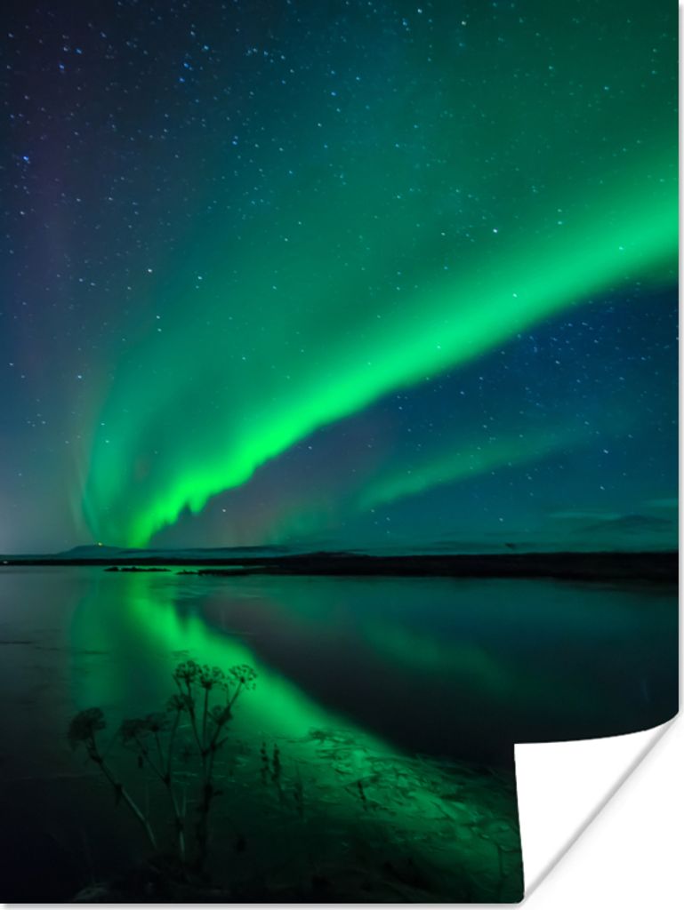 MuchoWow Poster Nordlicht - Island - Sternenhimmel - Grün - Wasser 30x40 cm - Wandplakat - Poster Kinderzimmer