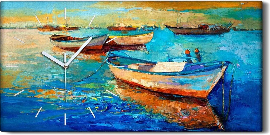 Leinwand Uhr Küche Wohnzimmer Bild 60x30 Bild Meer Boote bei Sonnenuntergang - weiße Hände