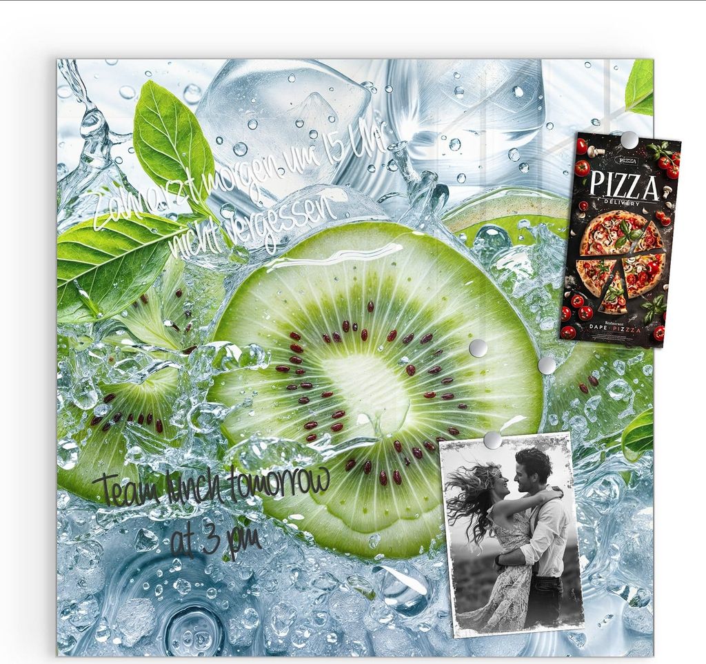 Magnettafel 30x30cm Pinnwand Whiteboard beschreibbar - Frische Kiwi Splashes