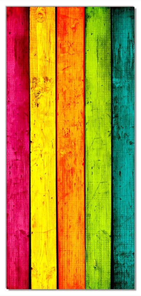Wallario selbstklebende Türtapete 93 x 205 cm mit Schutzlaminat - Buntes Holz - bunte Streifen mit Farbe und Holzstruktur