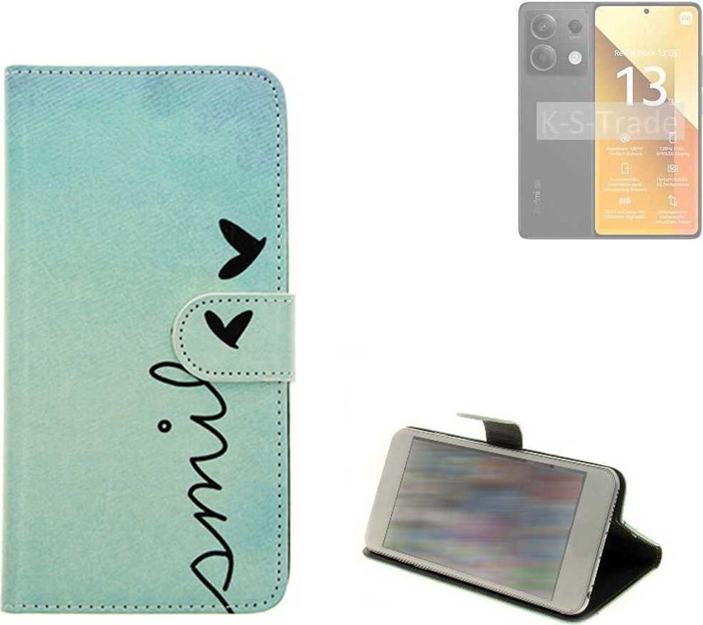 K-S-Trade Schutz Hülle Handy Hülle kompatibel mit Xiaomi Redmi Note 13 5G Global Hülle Handyhülle cover bookstyle Etui Handyhülle “smile“