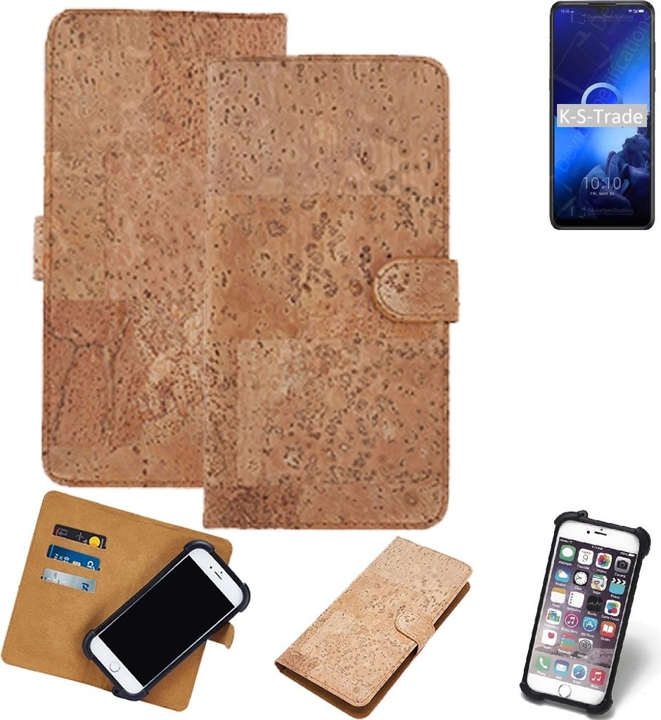 K-S-Trade Hülle kompatibel mit Alcatel 3X (2019) Kork Handyhülle Cover Schutzhülle TPU Case Bumper in Hellbraun, (1x)