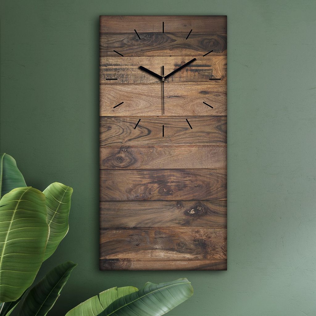 Wohnzimmer Leinwand Uhr Geräuschlos Küche 30x60 Dunkles, Holz, Motive, Textur, schwarze Zeiger