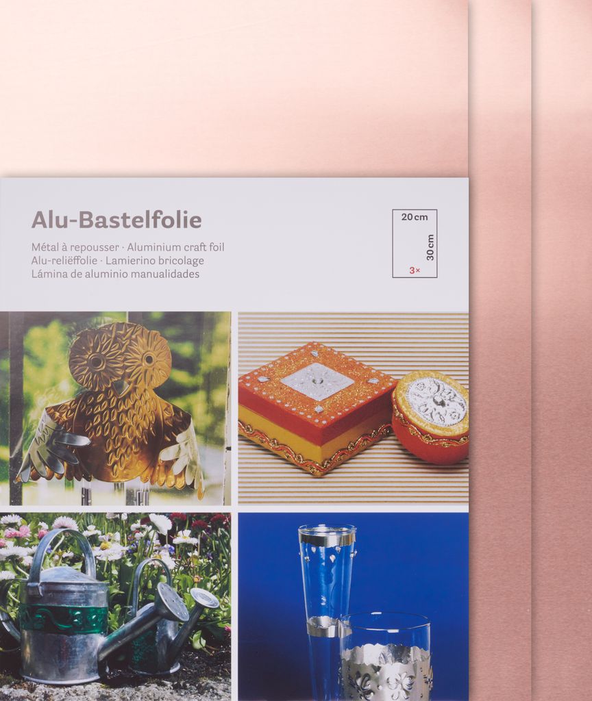 Rayher Aluminium Bastelfolie 3 Stück 20x30 cm 0.15 mm Stärke für kreatives Gestalten Kupfer/Kupfer