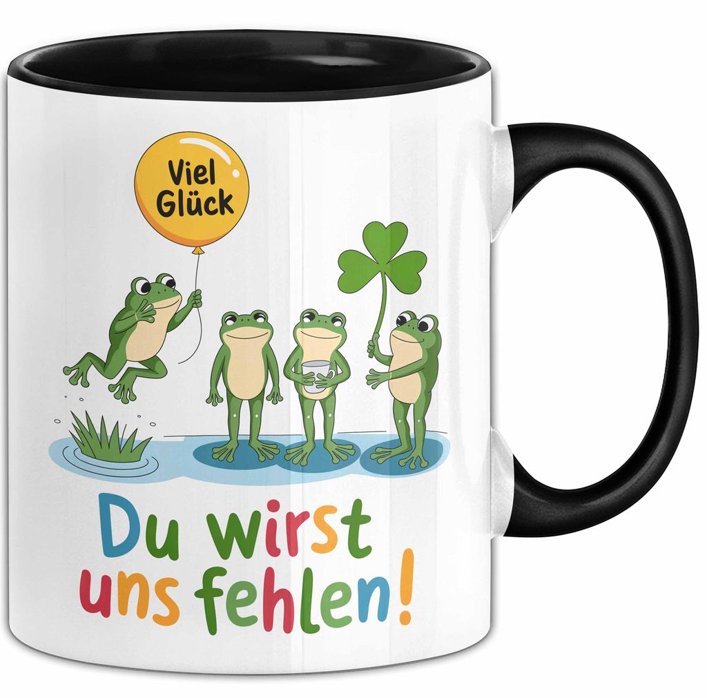 Büroarbeit Kollege Abschied Frösche Tasse Geschenk Lustige Geschenkidee Spruch Du Wirst Uns Fehlen (Schwarz)