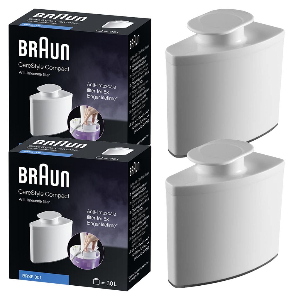 Two boxes of Braun anti-limescale filters and two individual filters are shown.