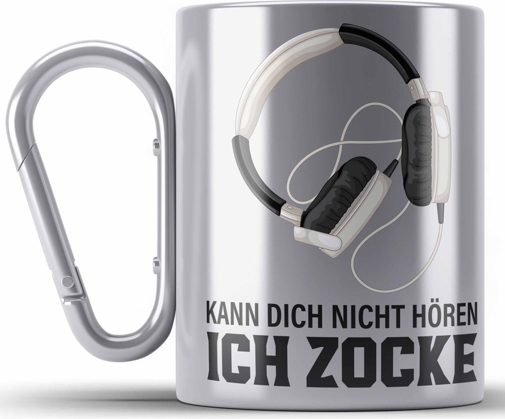 Trendation - Gamer Edelstahl Tasse Karabiner Geschenk Jungen Zocker Mitbringsel Männer Zocken Gaming Geschenkideen PC Kinder Zubehör Spruch Lusti...