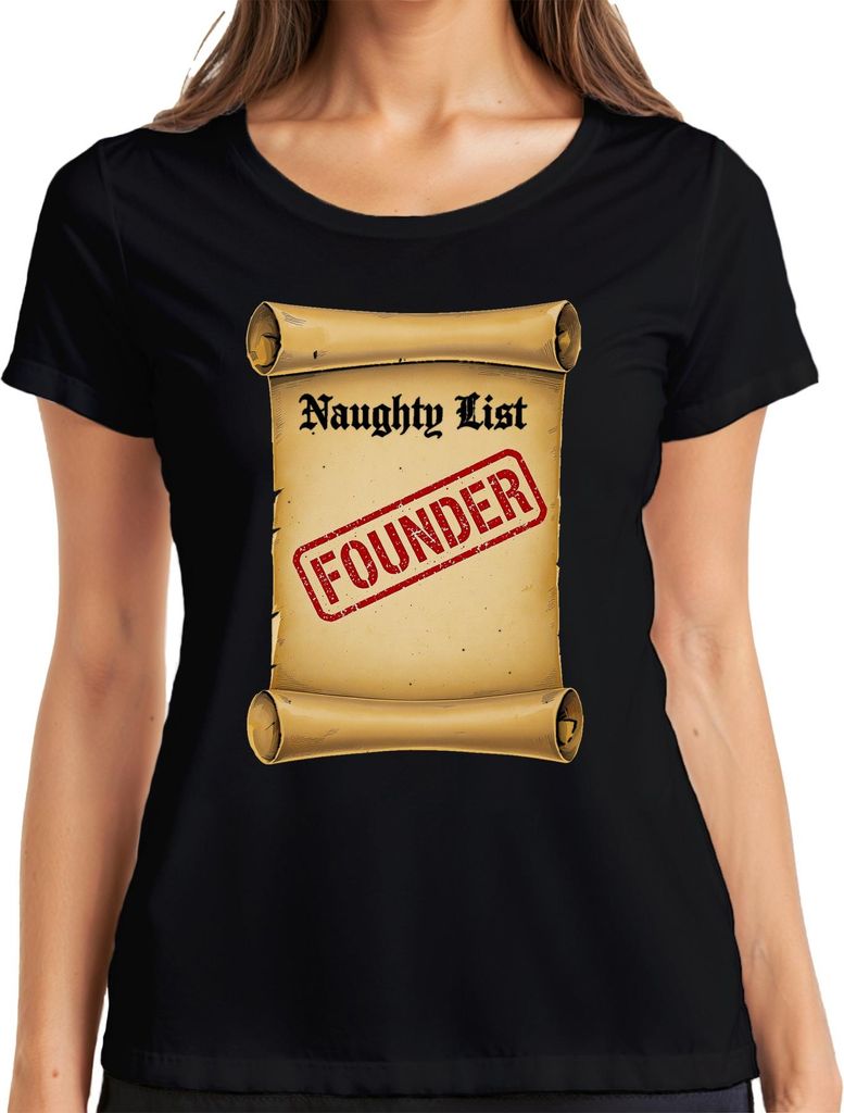 Naughty List Founder Weihnachtsmann lustig Geschenk Vintage Damen T-Shirt, Schwarz, M