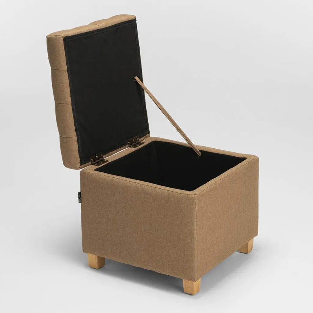 Tabouret de rangement beige avec coussin matelassé café pour salon