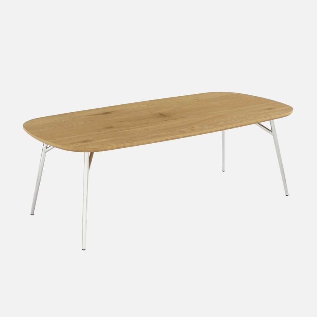 sweeek - Rechteckiger Couchtisch mit verchromten Metallbeinen und Holzlook - Eichenfarben