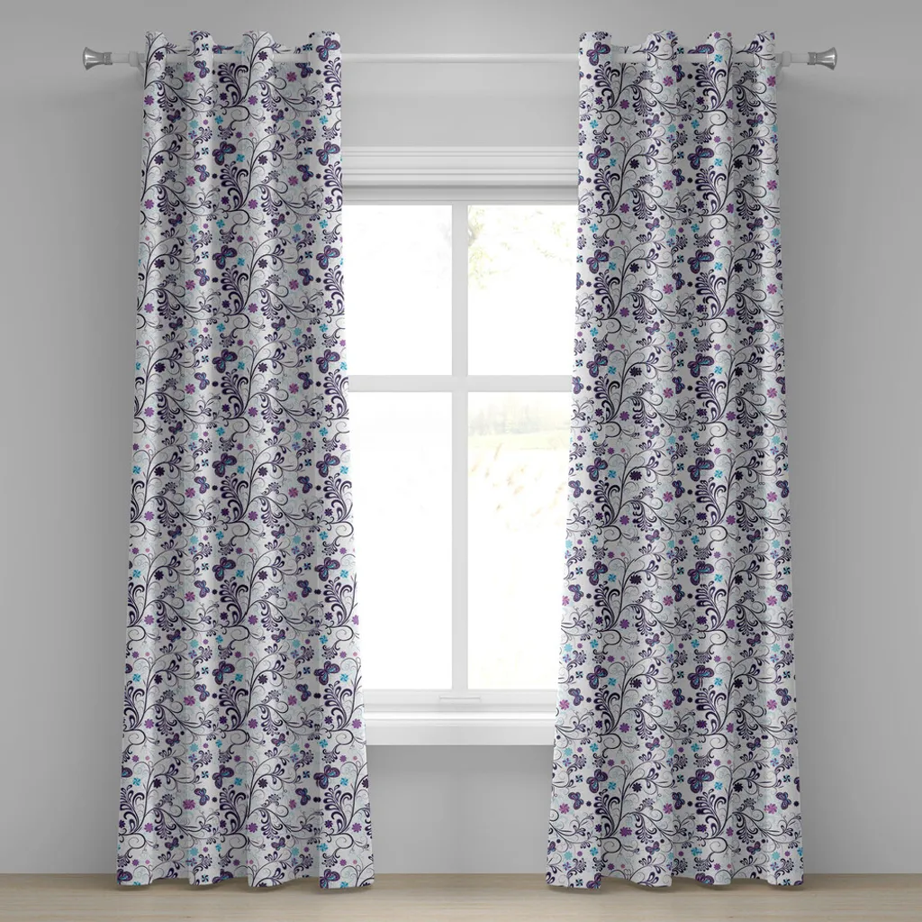 Rideau à œillets à fleurs ABAKUHAUS 280x175 cm violet et bleu clair