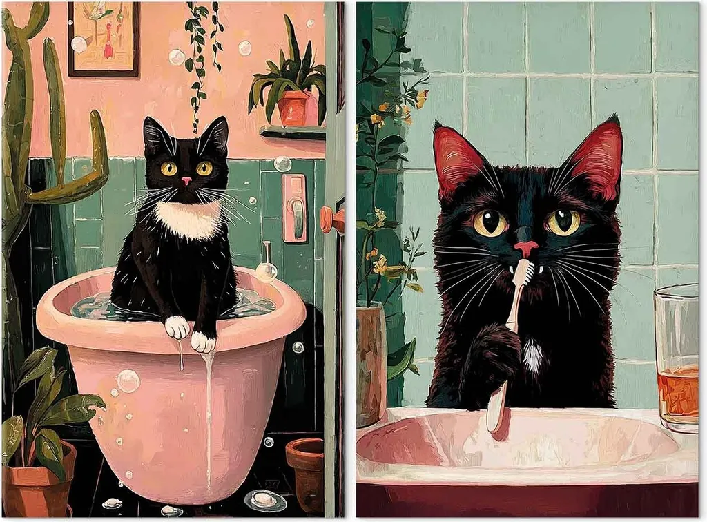 murando - set arte murale XL tomcat 80x60cm 2 pezzi 40x60cm ciascuno collage 2er tela non tessuta immagine arte stampa moderna parete immagine design tela immagini decorazione - decorazione per WC WC g-H-10135-b-a - 8