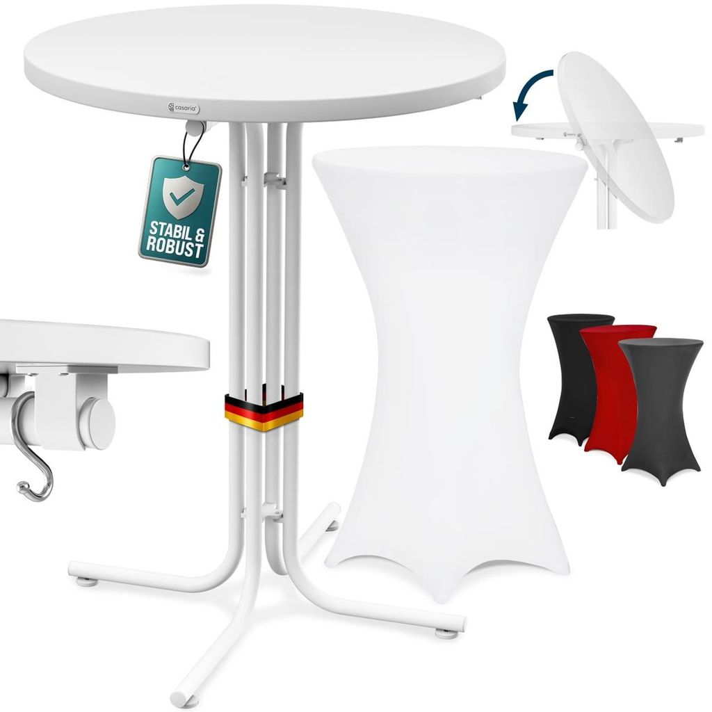 CASARIA® Stehtisch mit Husse 70 cm Klappbar Weiß Rund Holz Produktbild 