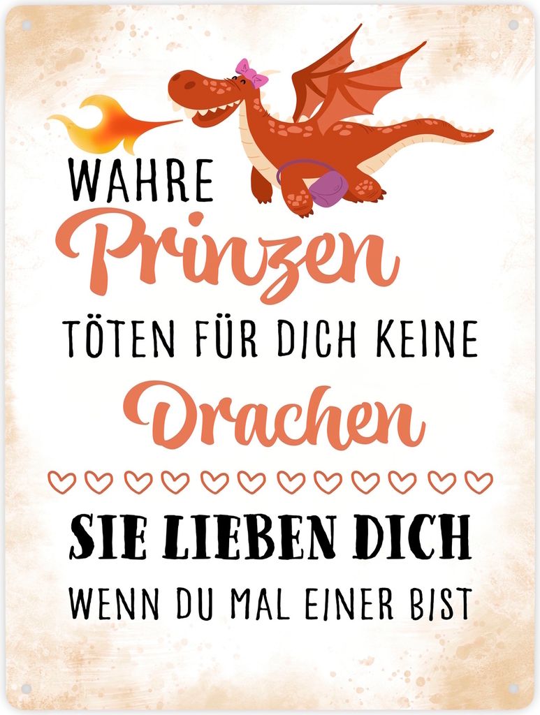 Prinzen töten keine Drachen Metallschild XXL in 28x38 cm zum Valentinstag