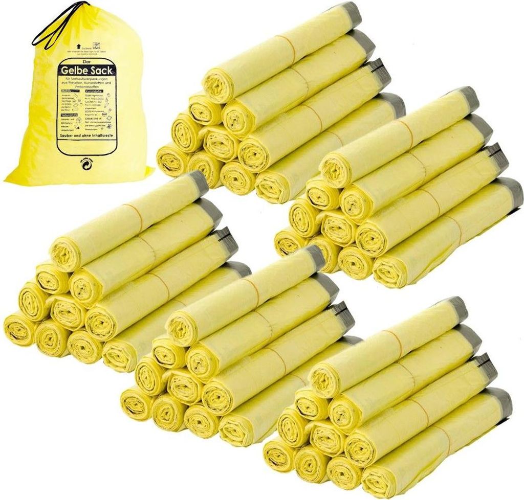 ARLI Set: 650x Der Gelbe Sack 90L mit Zugband HDPE Müllbeutel gelbe Müllsäcke ( 50 Rollen je 13 Stück )