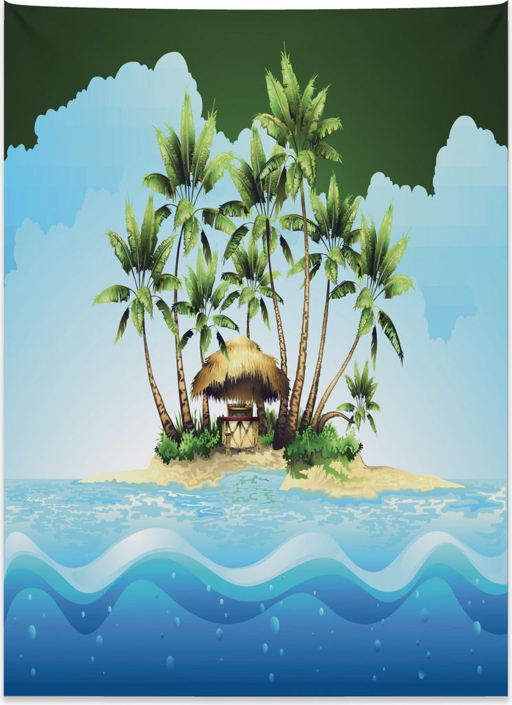 Abakuhaus Insel Wandteppich, Tropic Lands Kokosnuss Palmen aus Weiches Mikrofaser Stoff Kein Verblassen Klare Farben Waschbar, 110 x 150 cm, Blass ...