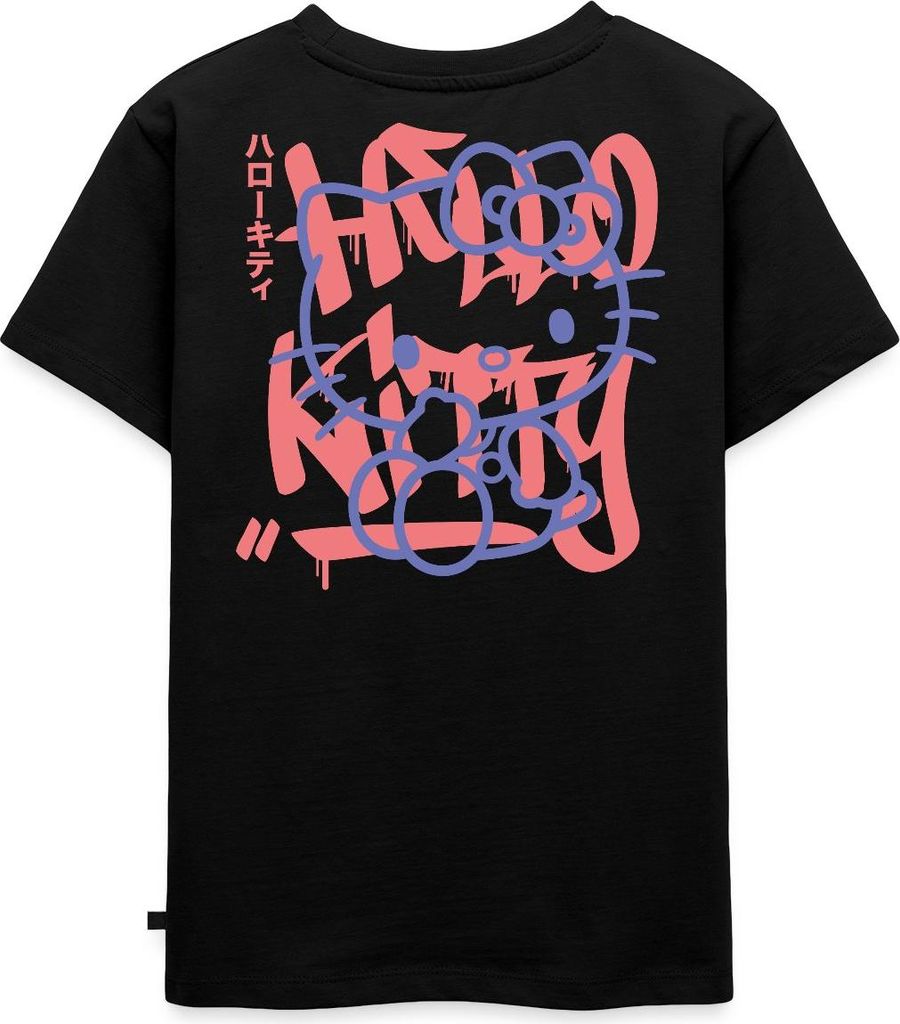 Spreadshirt Hello Kitty Mit Schriftzug Graffiti Stil Kinder Premium T-Shirt, 122/128 (6 Jahre), Schwarz