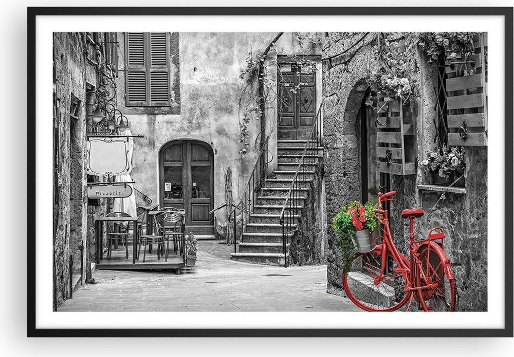 Gerahmtes Poster - Schwarzer Rahmen - Rot Fahrrad Allee - Produktbild 
