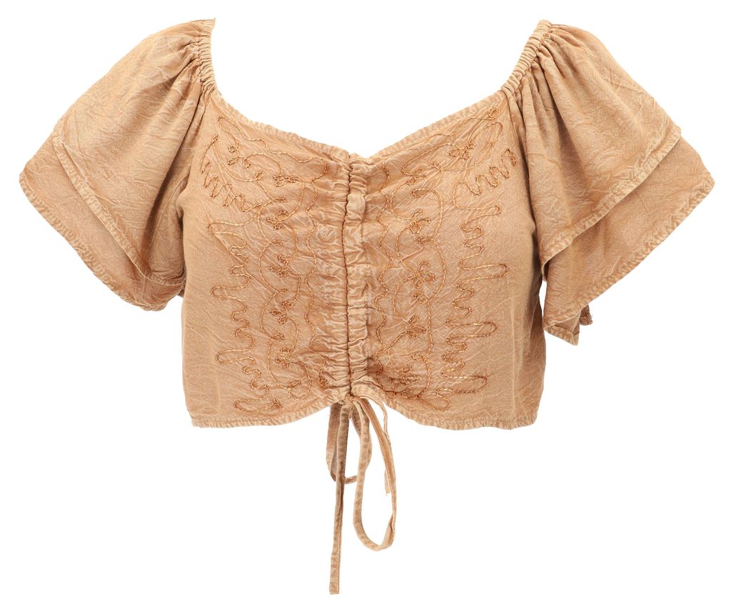 Bauchfreies Besticktes Blusentop Boho Chic, Kurzes Sommertop - Sand, Damen, Braun, Viskose, Tops & T-Shirts