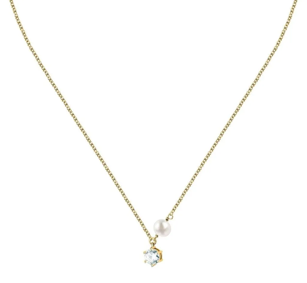 Collier perle de culture et pendentif zircone en or plaqué pour femme