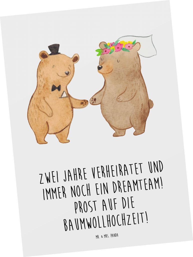 Mr. & Mrs. Panda Postkarte 2. Hochzeitstag Baumwollhochzeit - Weiß - Geschenk, Heiraten, Postkarten, Heirat, Ansichtskarte, Geschenke, Hochzeitsju...