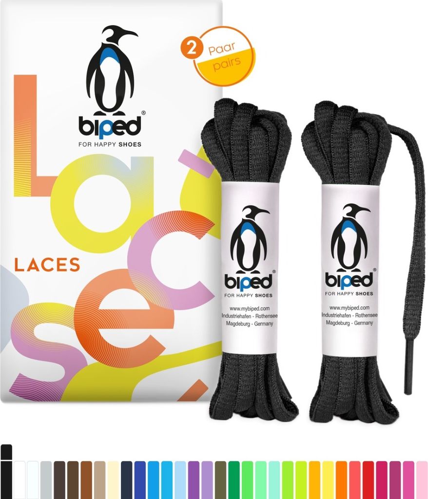 biped LACES 2 Paar flache Schnürsenkel aus Baumwolle 7 mm breit