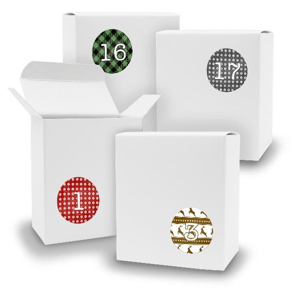 Adventskalender zum Füllen 24x Quader WEISS + Sticker V07 Z06
