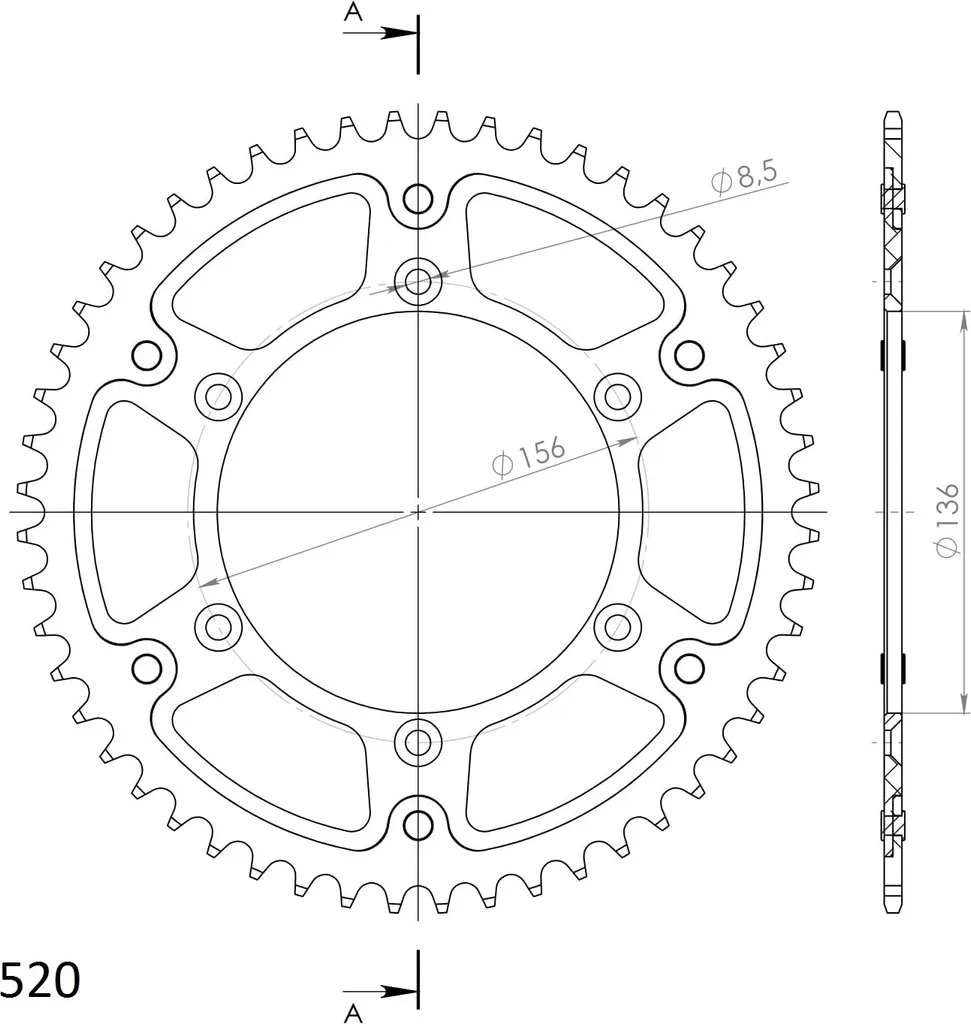 Pignon Arrière Supersprox Stealth 50 Dents Pas 520 pour Moto Bleue