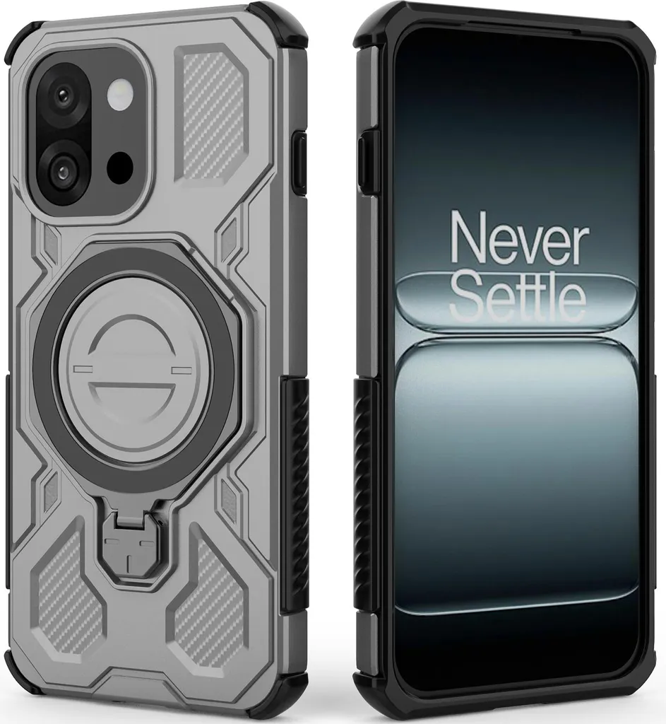 Cover mobile resistente per OnePlus 13T, custodia robusta con supporto ad anello, supporto magnetico e supporto Grigio