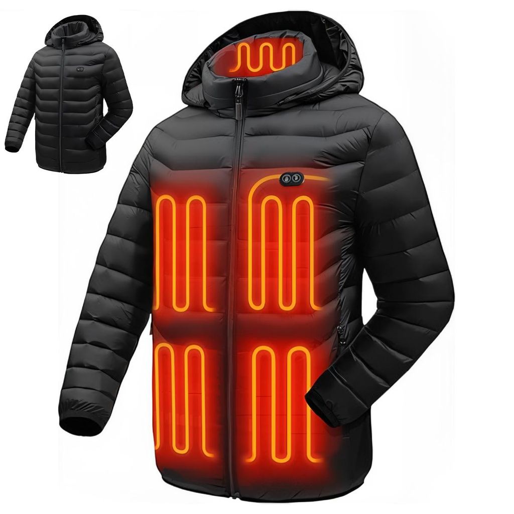 Beheizte Jacke, Unisex-Heizjacke mit zwei Bedienelementen, wasserabweisender Heizmantel für Damen und Herren inklusive Batterie