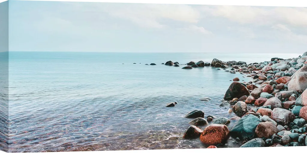 Tableau sur toile paysage marin et galets de plage format XXL 120x60 cm