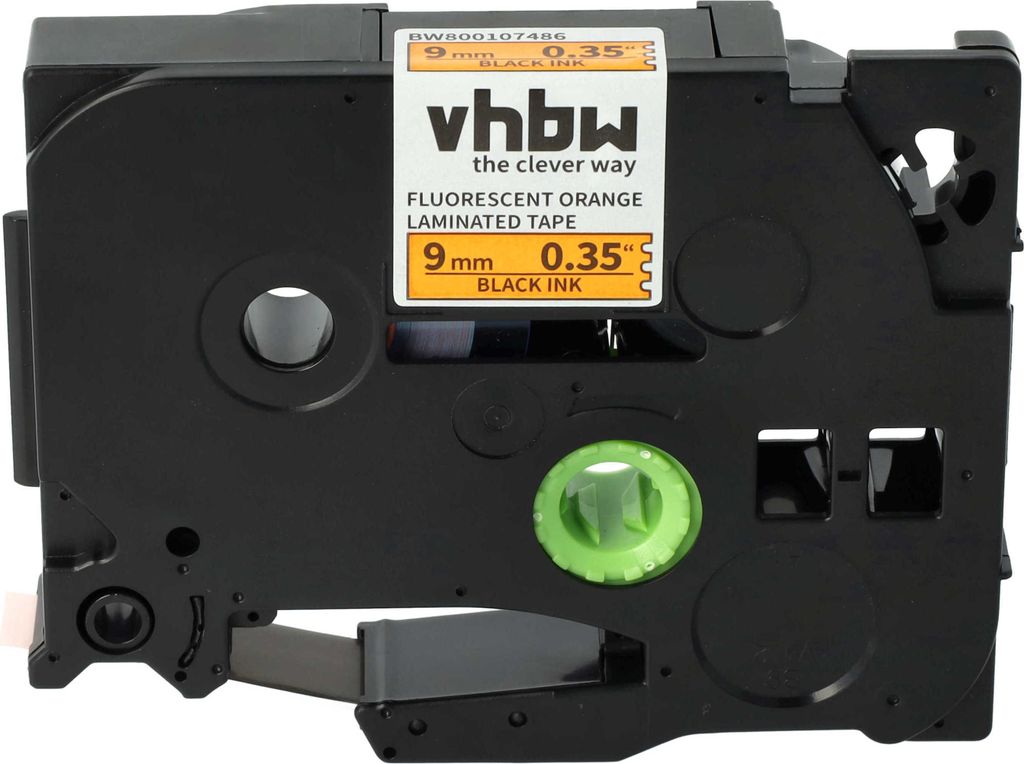 vhbw Schriftband-Kassette kompatibel mit Brother PT 2470, 2460, 2450, 2420PC, 2450DX, 2400E, 2430PC Etiketten-Drucker 8m x 9mm Schwarz auf Neon-Orange