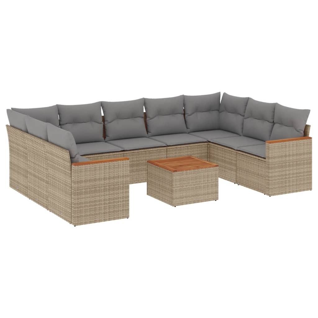 vidaXL 10-tlg. Garten-Sofagarnitur mit Kissen Beige Poly Produktbild 