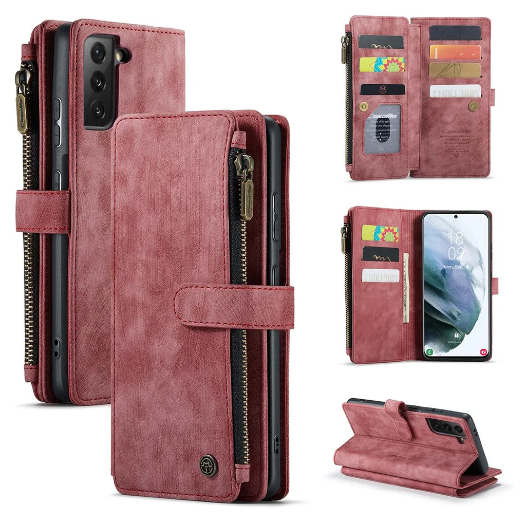 Custodia Portafoglio Con Chiusura Magnetica Per Samsung Galaxy A21 - Pelle PU Rossa Con Supporto E Slot Carte - 3