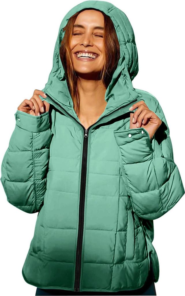 ASKSA Damen Steppjacke Leicht Kurz Kapuze Wintermantel Daunenjacke Jacke Laessig Outdoorjacke mit Taschen (Hellgruen,XXL)