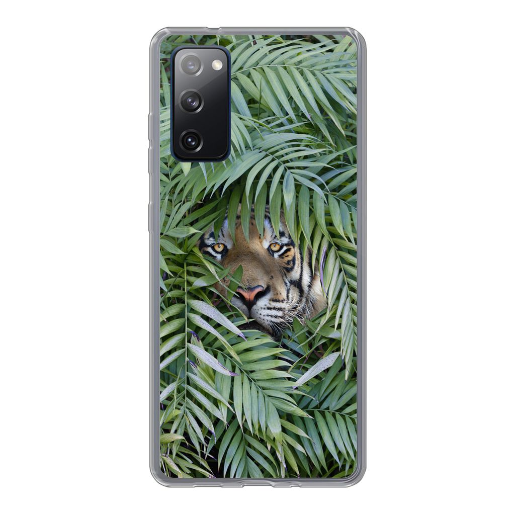 MuchoWow Handyhülle Schutzhülle Hülle für Samsung Galaxy S20 FE Tiger - Blätter - Farn Silikon Softcase Handy Hülle - Abdeckung