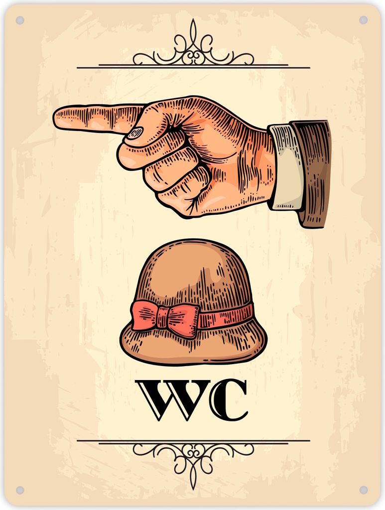 Vintage Damen WC nach links Schild in beige Schild Blechschild Aluminiumschild