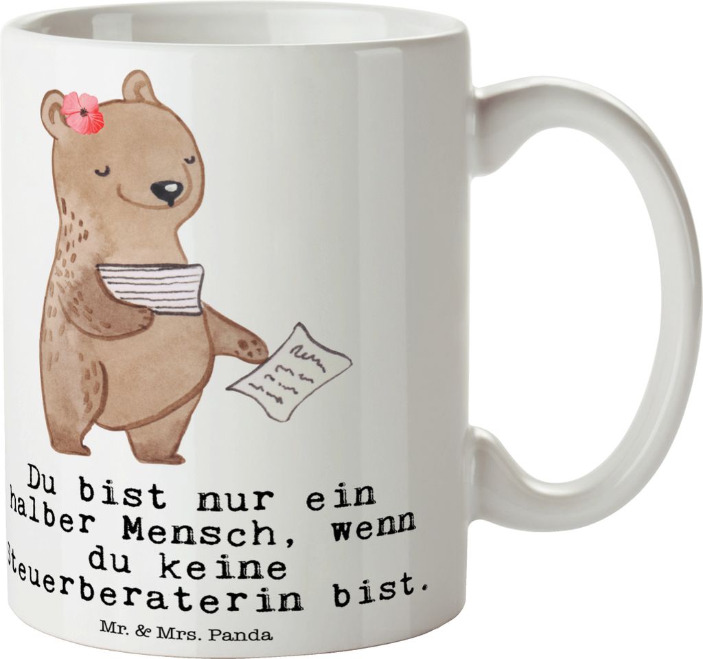 Mr. & Mrs. Panda Pott Steuerberaterin Herz - Weiß - Geschenk, Teepott, Tasse, Kaffeetasse, haferl, Kaffeebecher, Becher
