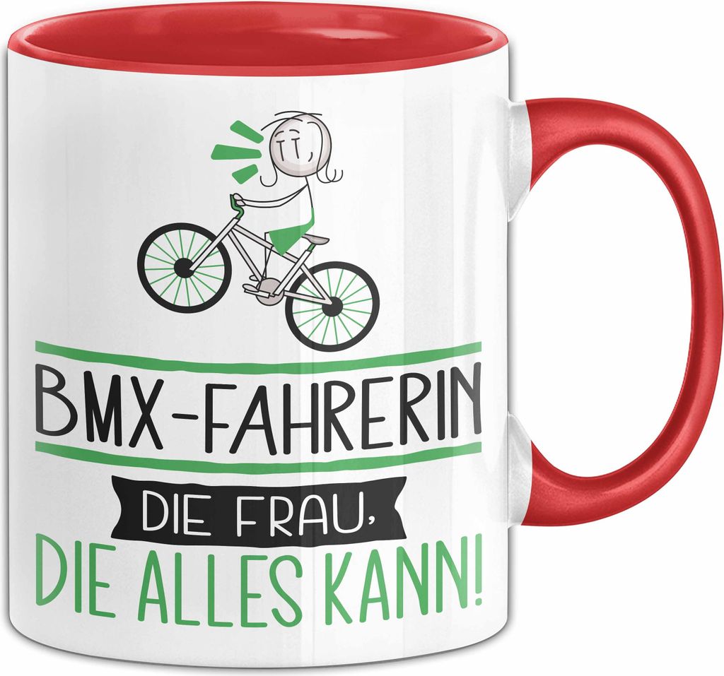 BMX-Fahrerin Geschenk Tasse Becher Die Frau Die Allen Kann Geschenkidee für eine BMX-Fahrerin Lustig (Rot)