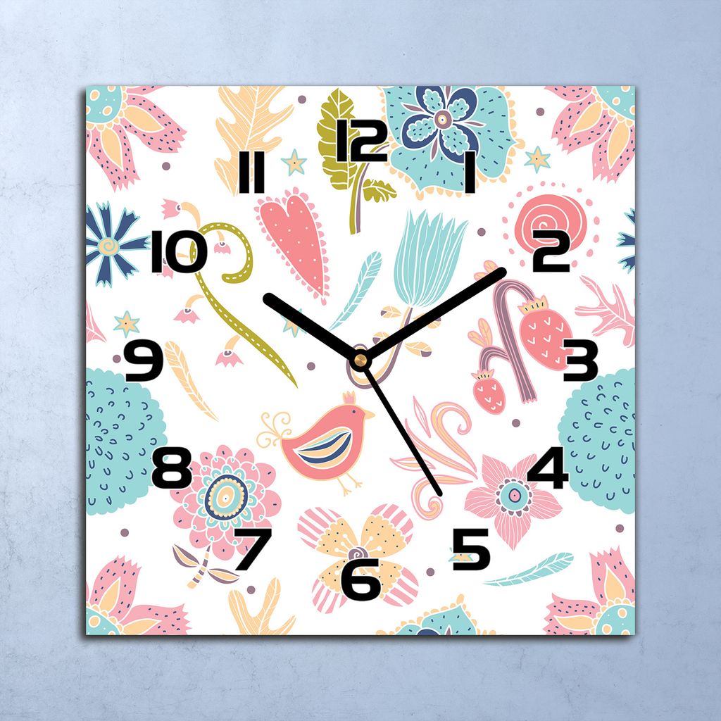Wanduhr Echt-Glas-Küchenuhr Lebhaftes Buntes Muster Quarz 30x30 Deko Bilder