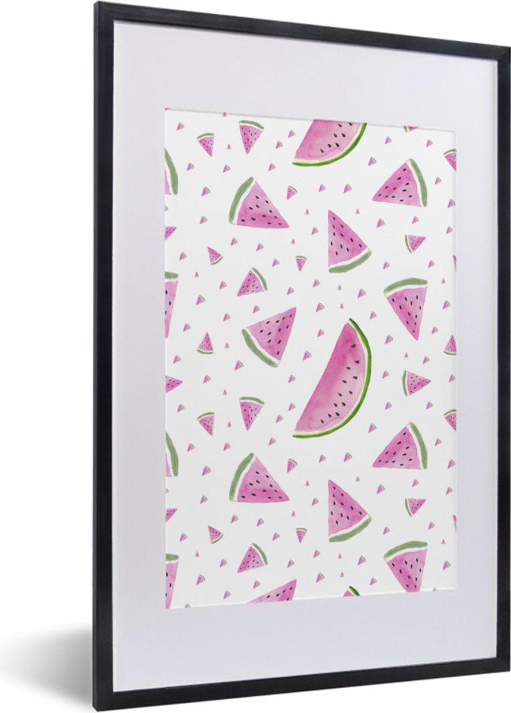 MuchoWow Gerahmtes Poster Wassermelone - Aquarell - Pastell 40x60 cm - Poster mit Schwarzem Bilderrahmen Wandposter Rahmen Foto Bilder - Poster i...