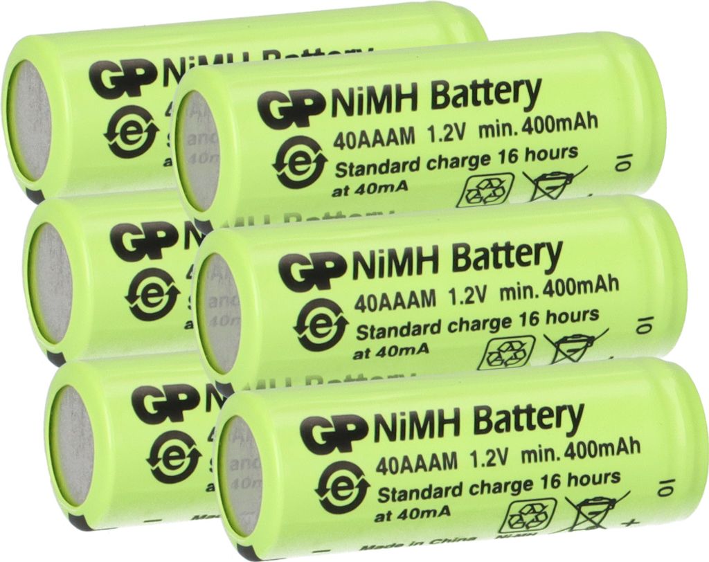 6x GP Akku 2/3 AAA 1,2V / 400mAh GP40AAAM Micro NiMH Akku Höhe 29,7mm