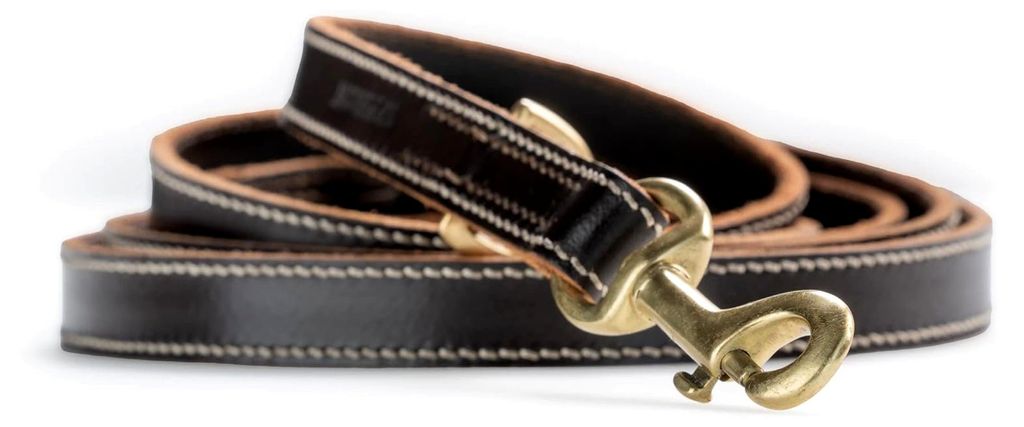 Hundeleine aus Leder - verstellbare Führleine 2,40 m - stabile Hunde Lederleine mit Messing-Karabiner - Echtleder Leine lang Timmy (Dunkelbraun)