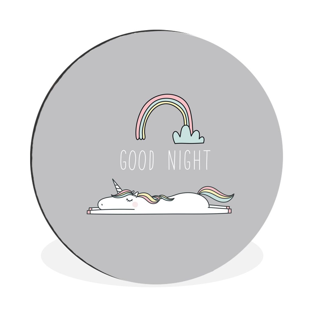 MuchoWow Aluminium Wandkreis Einhorn - Regenbogen - Kinder - Zitate - Gute Nacht - Mädchen Ø 30 cm Wanddeko Modern Wohnzimmer - Wand Bild - Woh...
