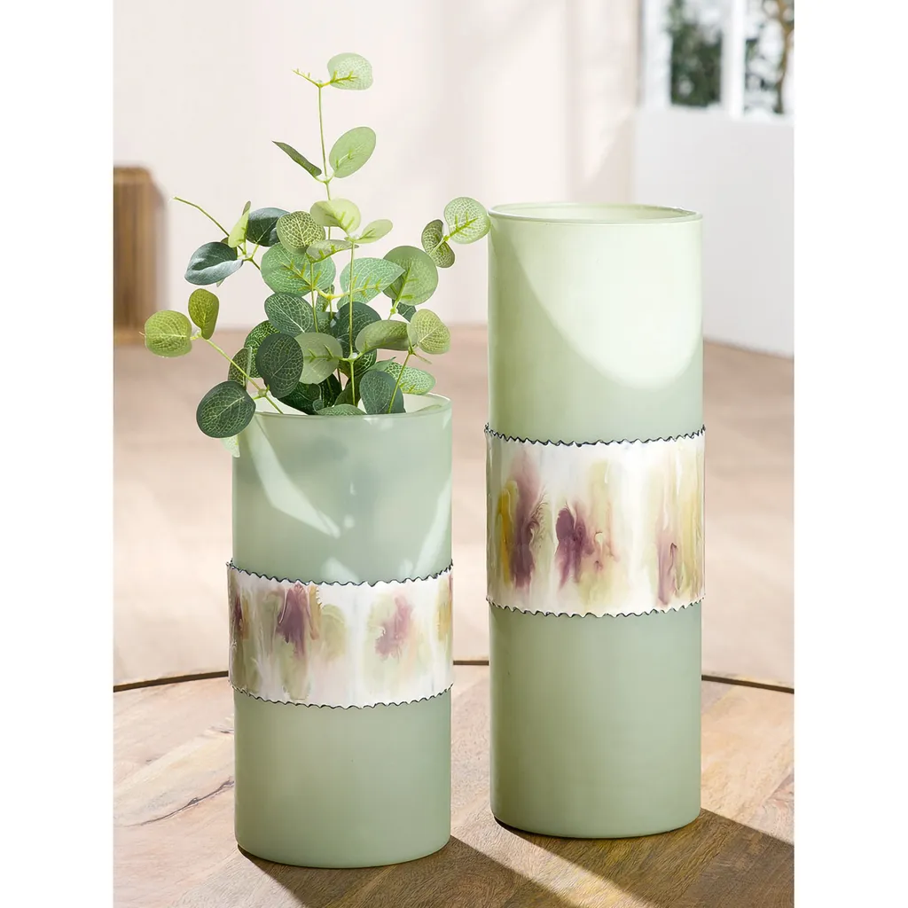 Vase cylindrique vert décoratif pour centre de table et intérieur