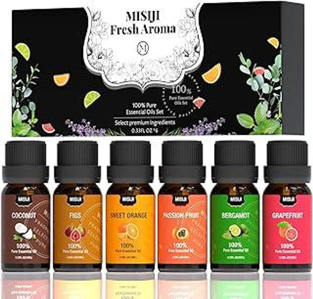 Essential Oils Set Frucht für Diffuser, Aromatherapie, Wäsche, Kerzen- und Seifenherstellung, Luftbefeuchter - 6 x 10ml